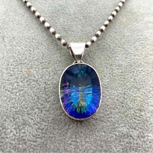 Blue Wonderland 49.7ct Mystic Topaz Pendant in .925 Silver Italy Beaded Chain